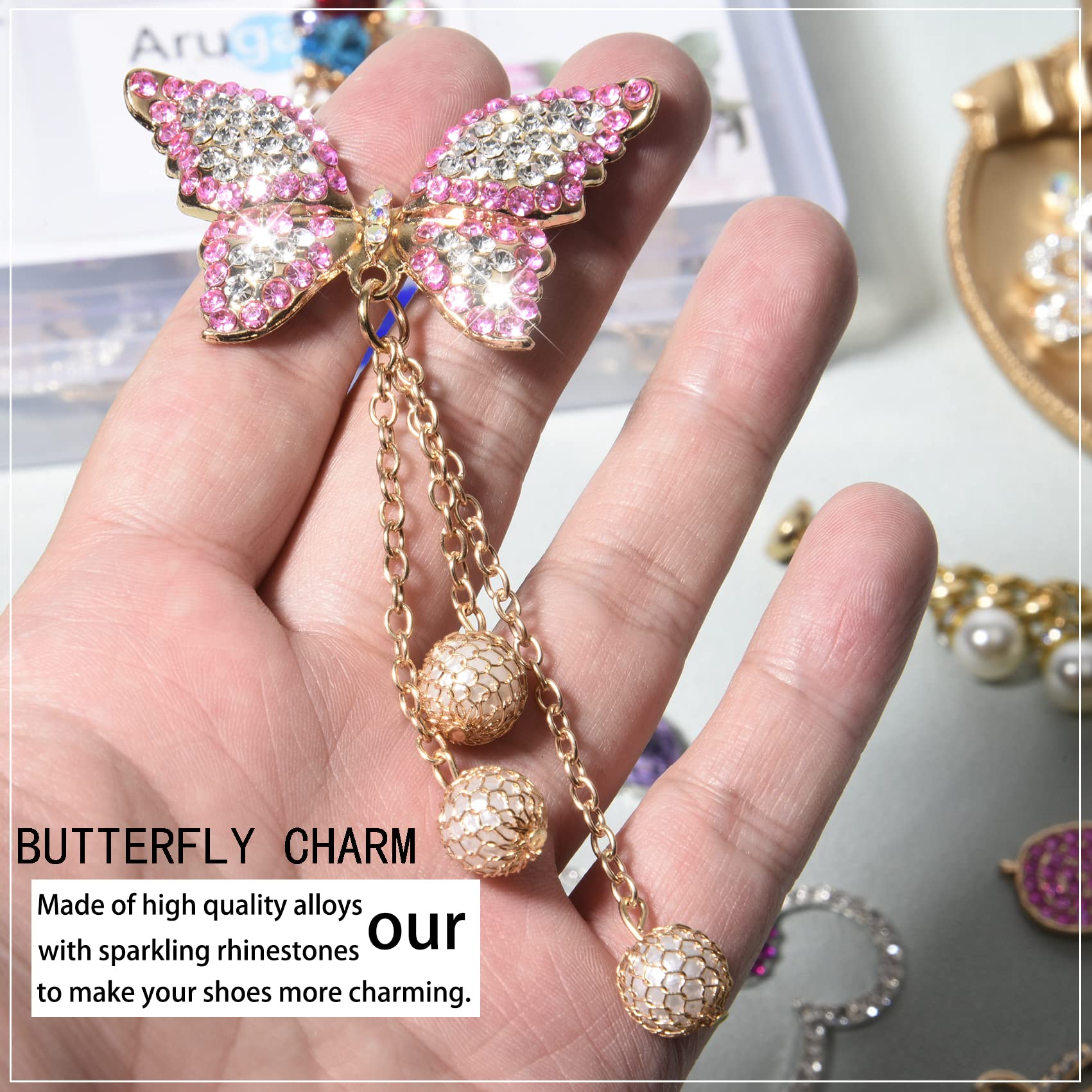 Girls 30 PCS Bling Shoe Charms, Luxury Rhinestone Jewelry Shoe Decoration and Chain for Clog Sandals Accessories