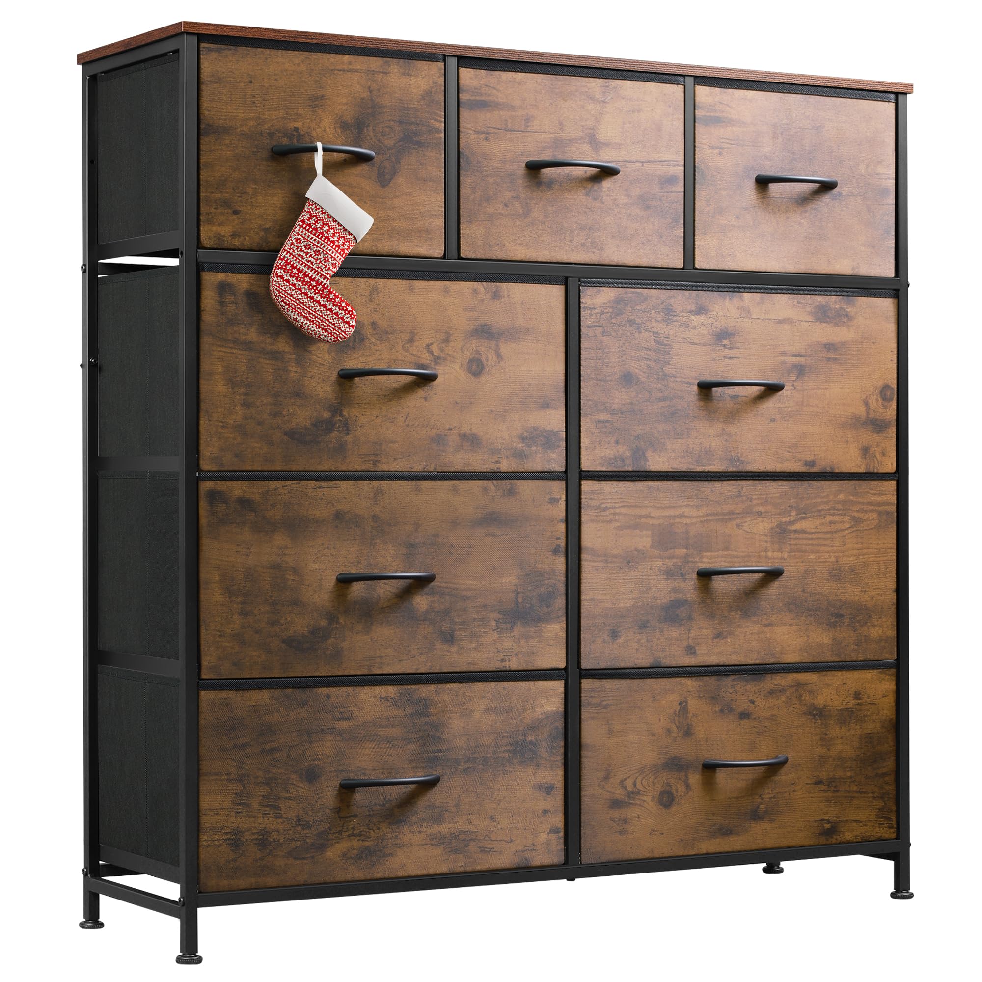 Drawer Fabric 9 Dresser â€?Tall Storage Tower with Bins, Steel Frame, and Wood Top