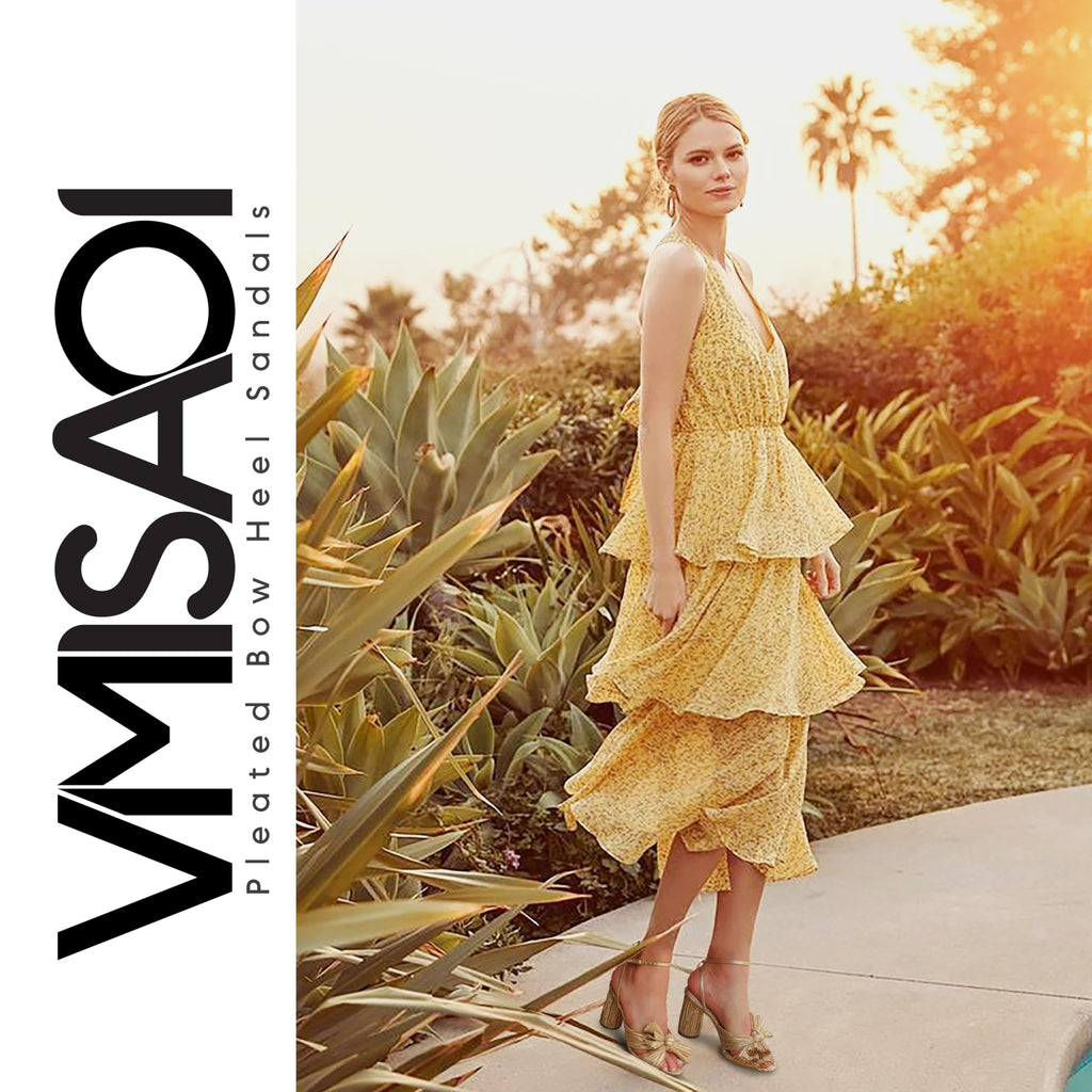 Women's High Block Chunky Heel Sandals Fashion Open Toe Ankle Buckle Strap Pleated Bow Heel