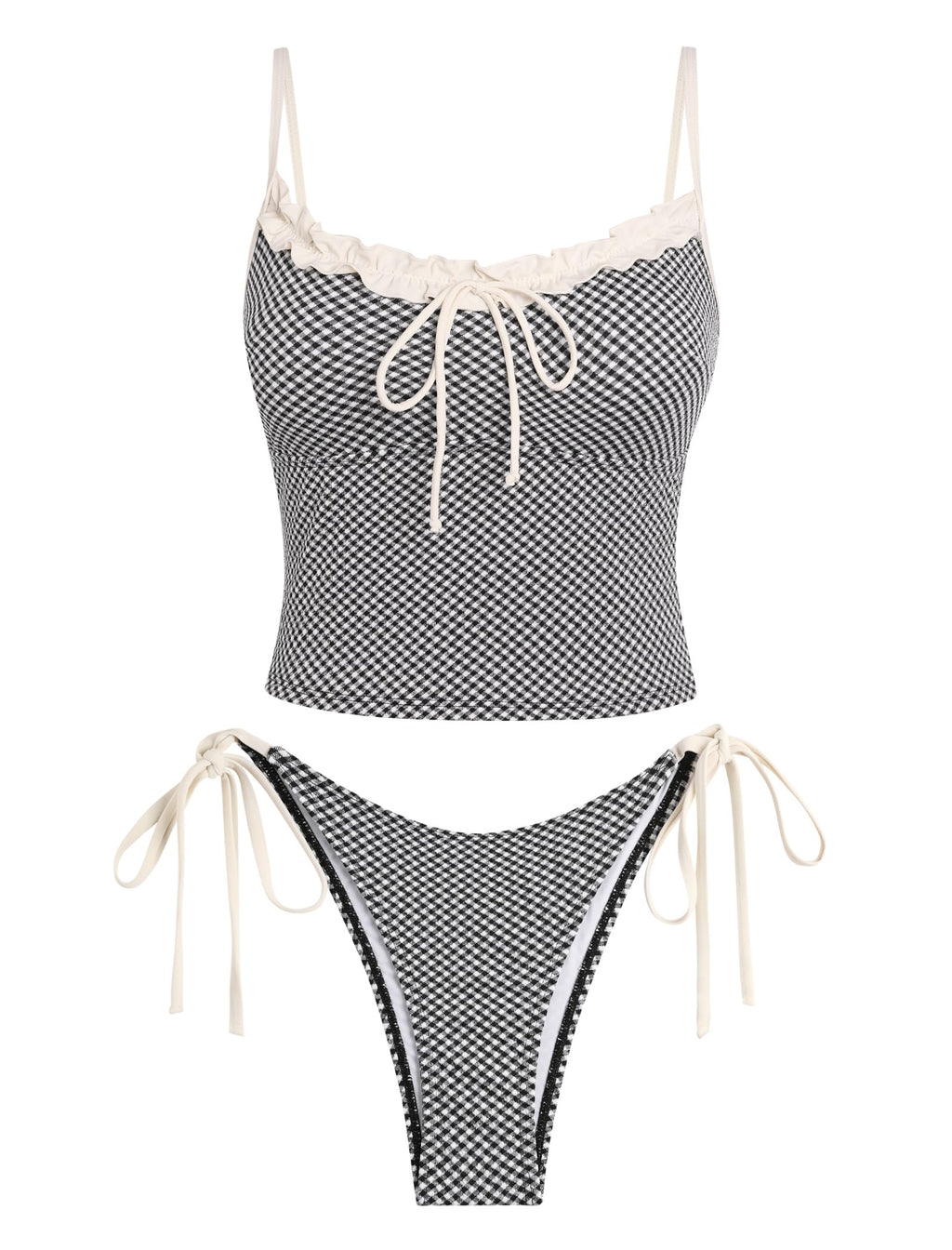 Tankini Swimsuits for Women Tie Front Tummy Control Spliced Ruffles Bikini Sets Two Piece Bathing Suits