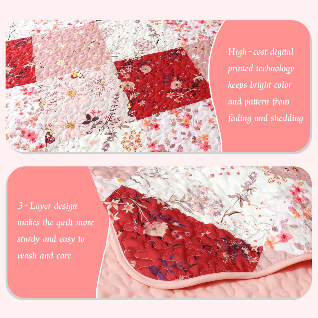 Reversible Patchwork Quilts Full Size, Lightweight Boho Printed Bedspreads Coverlets Quilt Bedding Set with 2 Pillow Shams