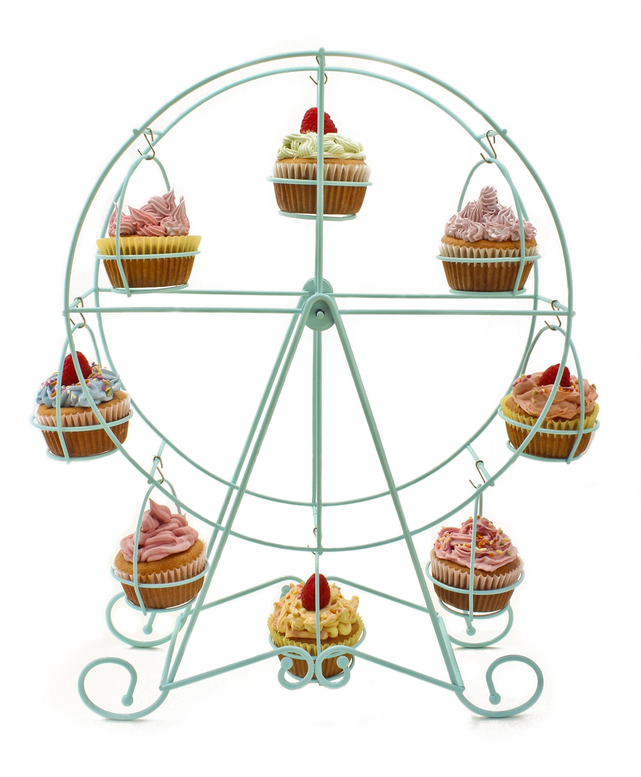 Ferris Wheel Cupcake Stand - Decorative Cupcake Holder for Parties - Spinning Display for Serving Pastry, Treats & Desserts - Easy-to-Clean, Fits 8 Medium Cupcakes - 14x4x17