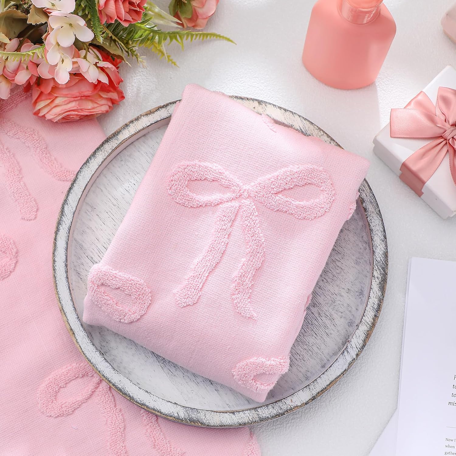 Preppy Pink Hand Towels for Bathroom Coquette Bow Hand Towels 100% Cotton Absorbent Decorative Jacquard Weave Bath Towel 13.7 x 29.5 Inch