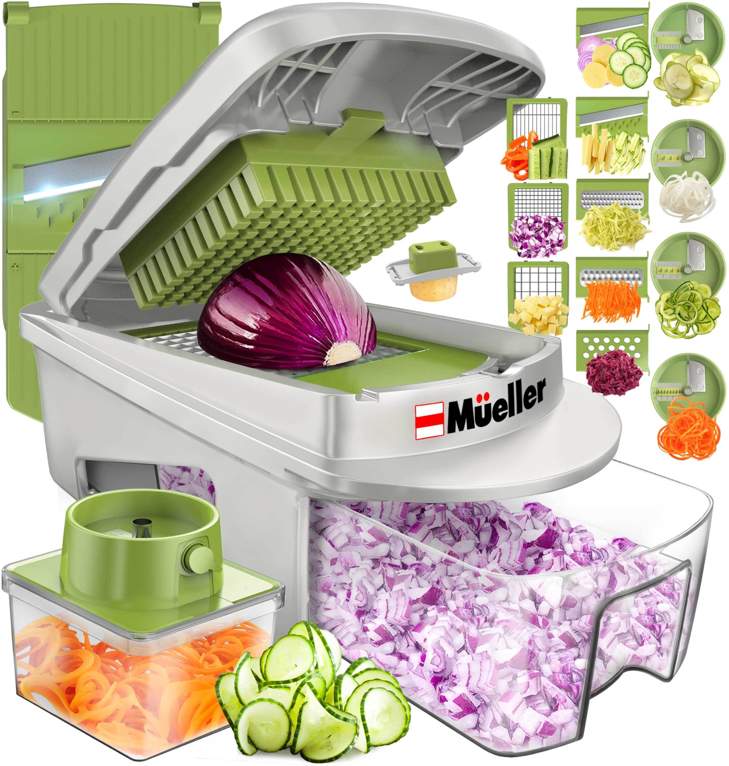 Mueller Pro-Series All-in-One, Mandoline Slicer for Kitchen, Food Chopper, Cucumber Slicer and Spiralizer, Cutter, Dicer, Grater, Kitchen Essentials