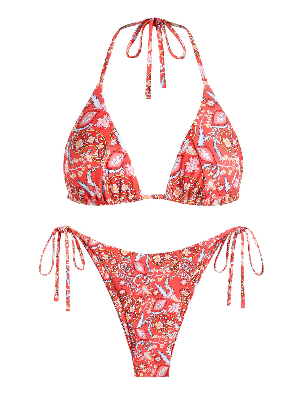 Halter Two Piece Swimsuit Ribbed High Cut Tie Side Thong Bathing Suit Sexy Padded Swimwear