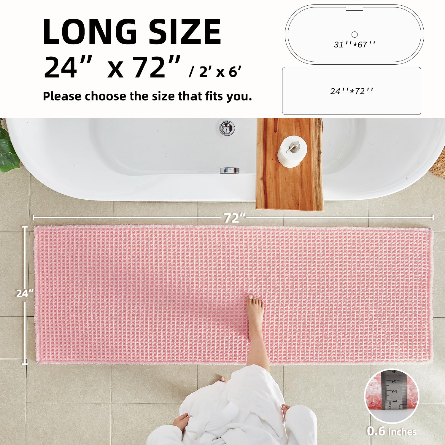 Waffle Bath Mat Non Slip Washable Quick Dry Cute Bath Mat