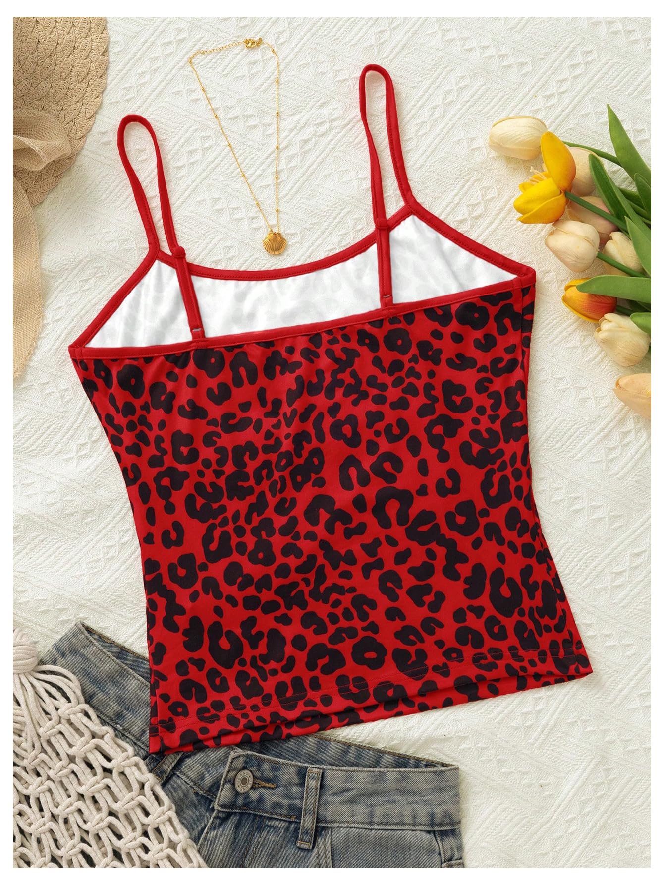 Women's Y2k Leopard Crop Cami Top Spaghetti Strap Sleeveless Cheetah Camisole