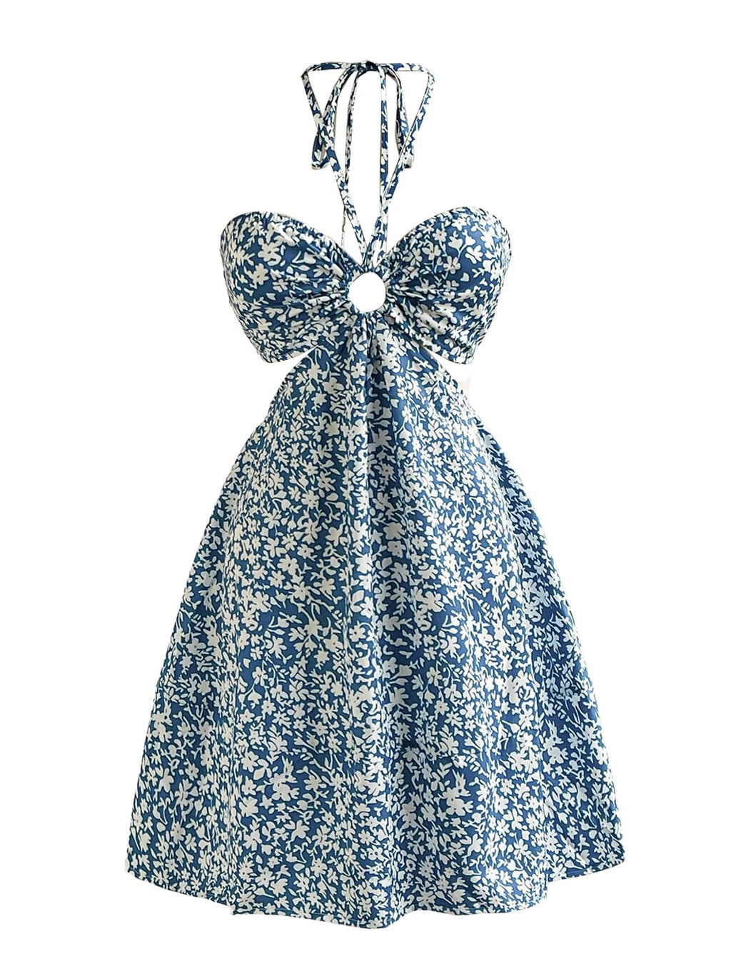 Women's Floral Halter Neck Vacation Dress Sleeveless Cut Out Boho Cami Dress