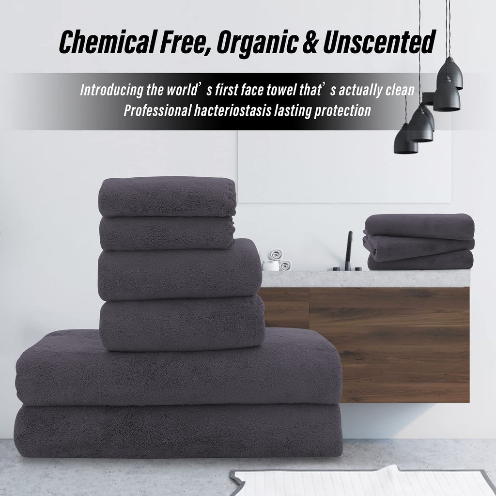 Ultra Soft Towel Set - Quick Drying - 2 Bath Towels 2 Hand Towels 2 Washcloths - Microfiber Coral Velvet Highly Absorbent Towel (6 Pcs)