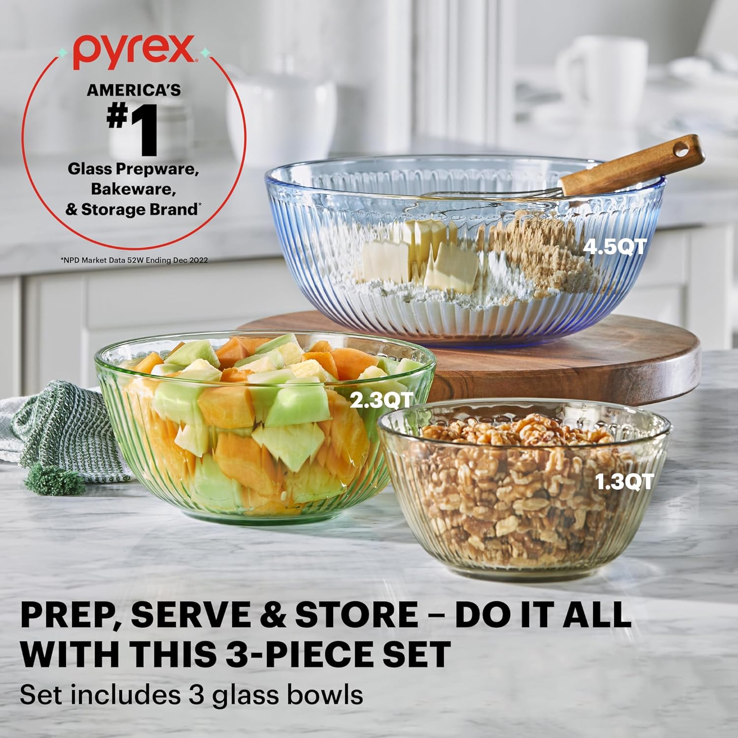 Pyrex Year Of Color Sculpted Tinted Glass Mixing Bowls Set With Lids