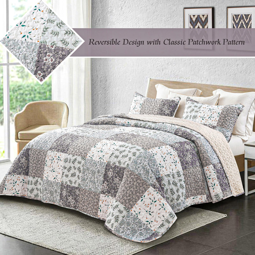 Reversible Patchwork Quilts Full Size, Lightweight Boho Printed Bedspreads Coverlets Quilt Bedding Set with 2 Pillow Shams