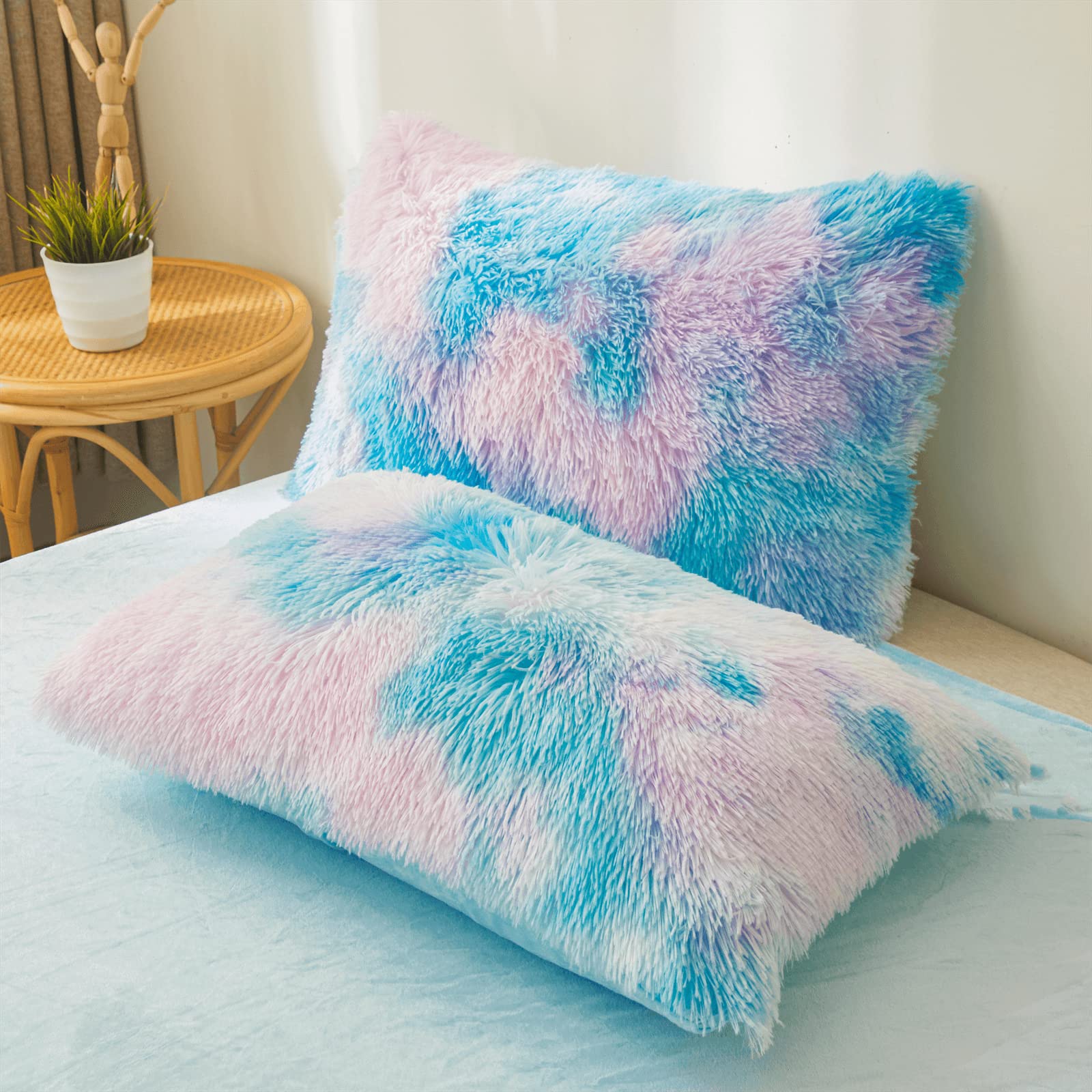 Fluffy Faux Fur Comforter Cover Set Queen - Ultra Soft Plush Bedding Sets 3 Pieces (1 Fluffy Duvet Cover + 2 Faux Fur Pillow case) Cute Bed Set
