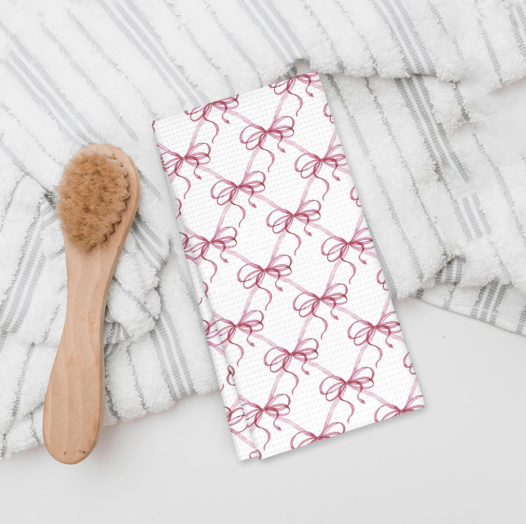 Girly Pink Bow Coquette Preppy Towel, 16x24 Inch