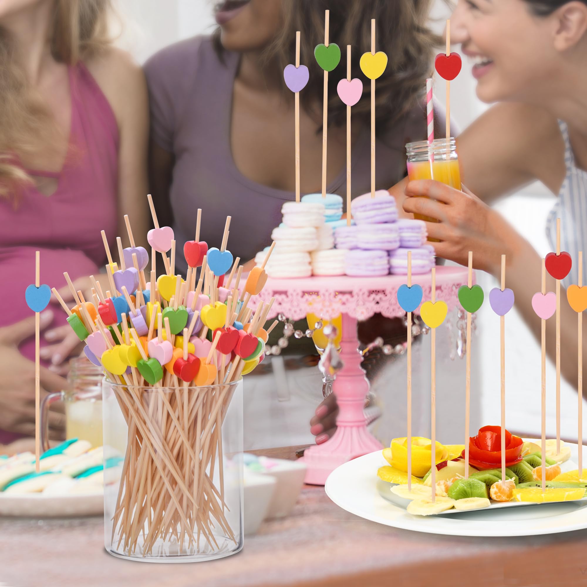 Heart-Shaped Bamboo Cocktail Picks â€?Natural Toothpicks for Appetizers, Fruit, Desserts & Sandwiches 100-Pack