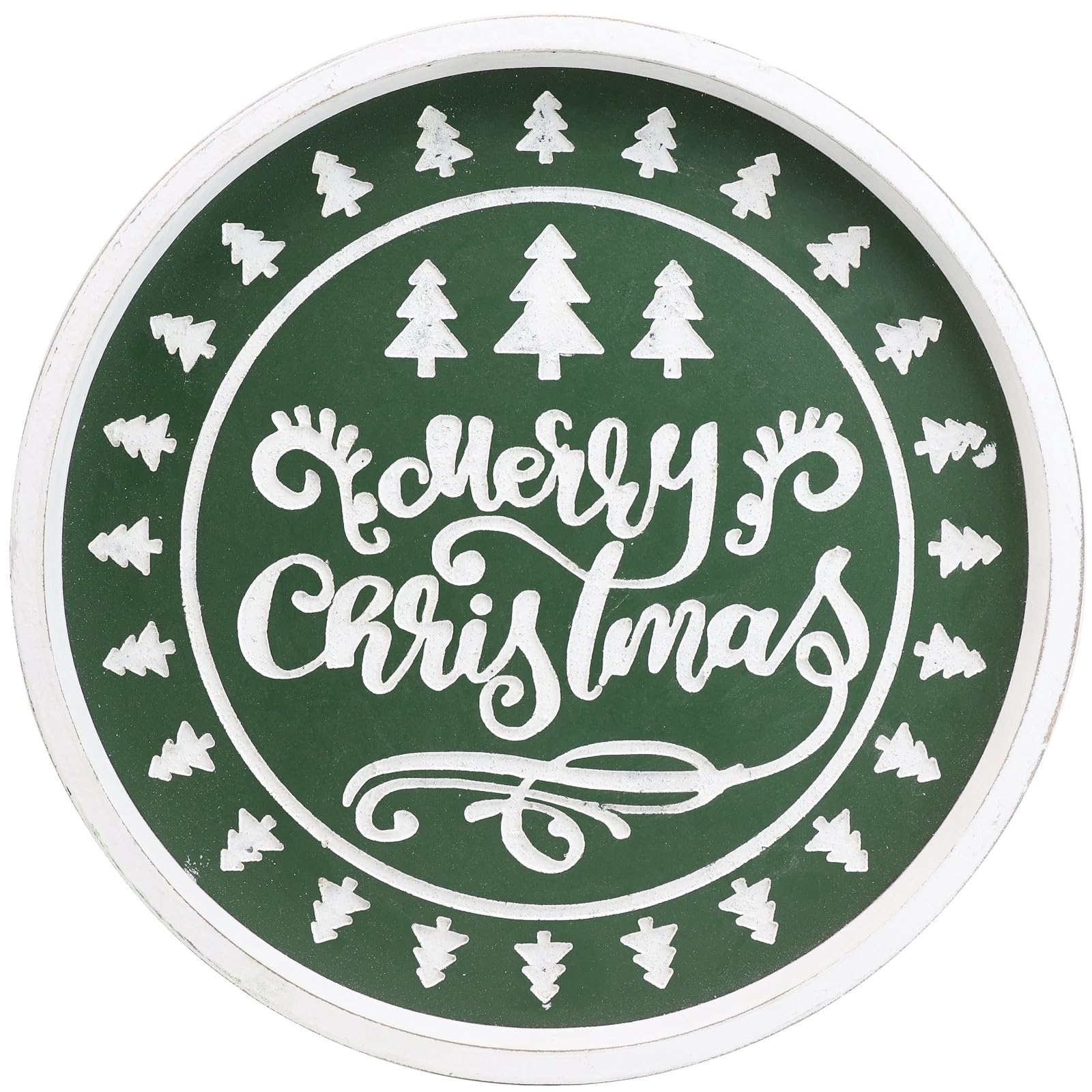 Round Wood Decorative Ottoman Tray for Coffee Table Kitchen Counter, Living Room, Handcrafted Wooden Serving Tray for Table Centerpiece