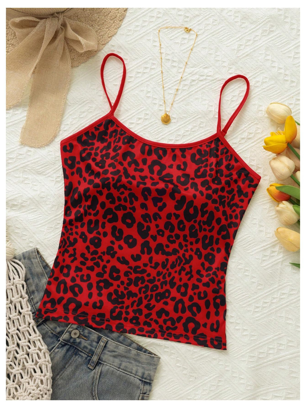 Women's Y2k Leopard Crop Cami Top Spaghetti Strap Sleeveless Cheetah Camisole
