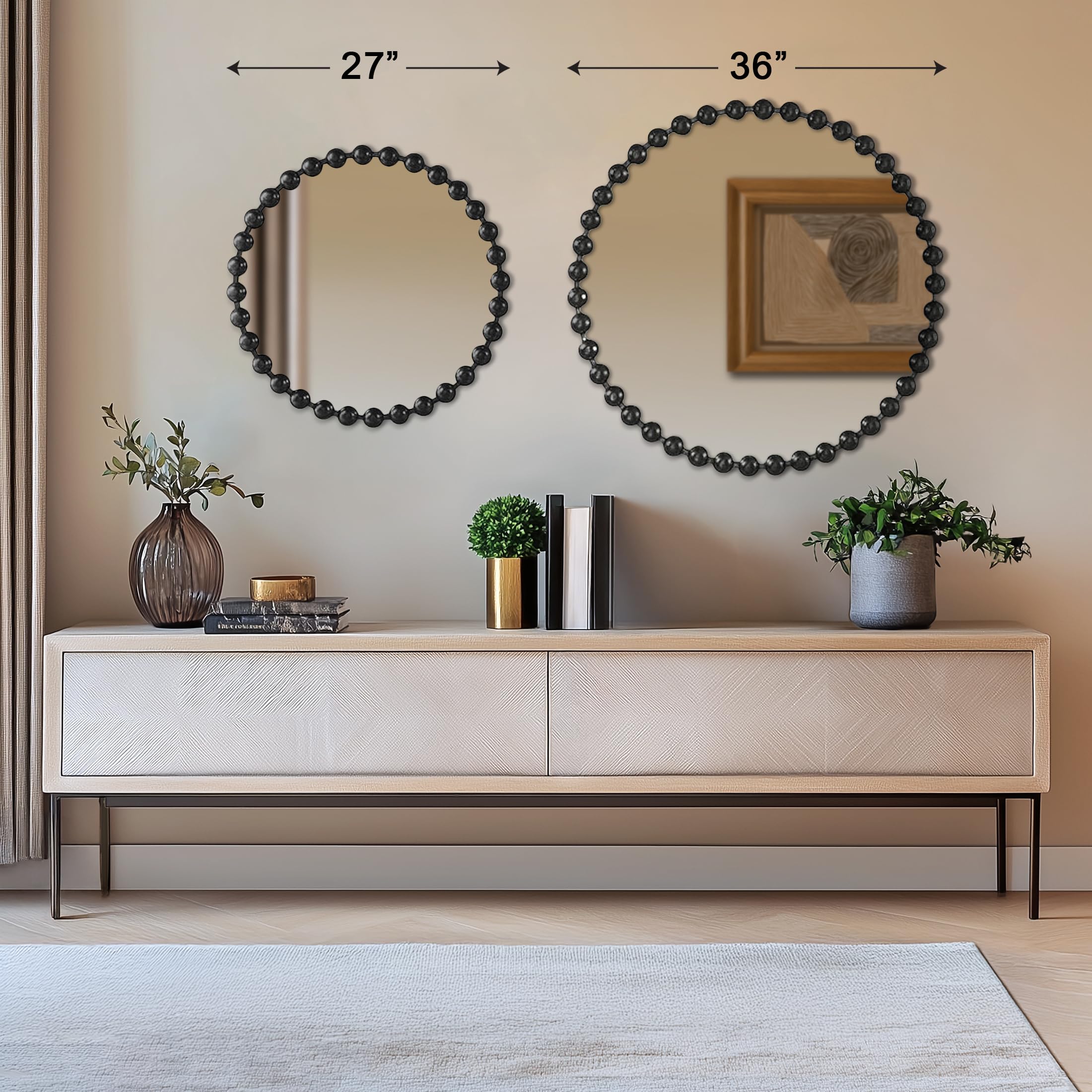 Metal Spherical Frame Round Mirror 36" Diameter