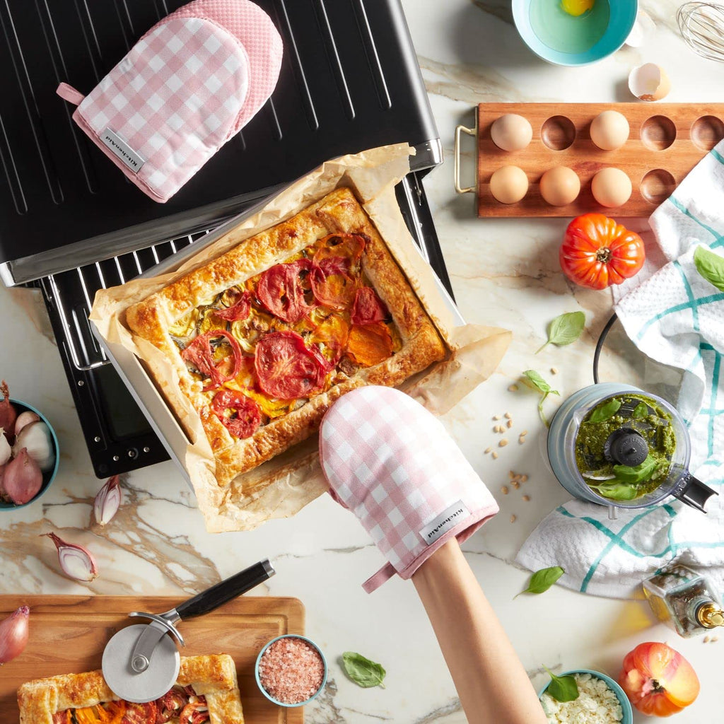 Gingham Mini Oven Mitt 2-Pack Set, Dried Rose, 5.5"x8"
