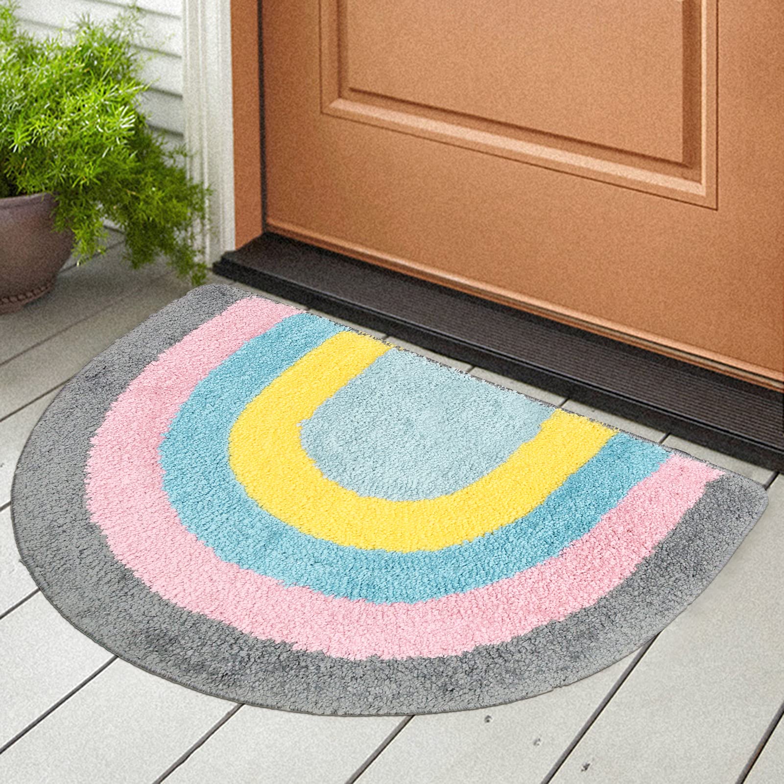 Rainbow Bathroom Rug Half Circle Bath Area Rug Doormat Rainbow Bath Mat Small Kids Room Throw Rug Water Absorbent Quick Dry 17.7"x27.6"