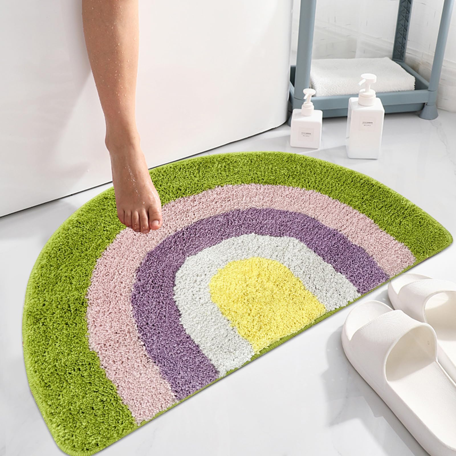 Rainbow Bathroom Rug Half Circle Bath Area Rug Doormat Rainbow Bath Mat Small Kids Room Throw Rug Water Absorbent Quick Dry 17.7"x27.6"