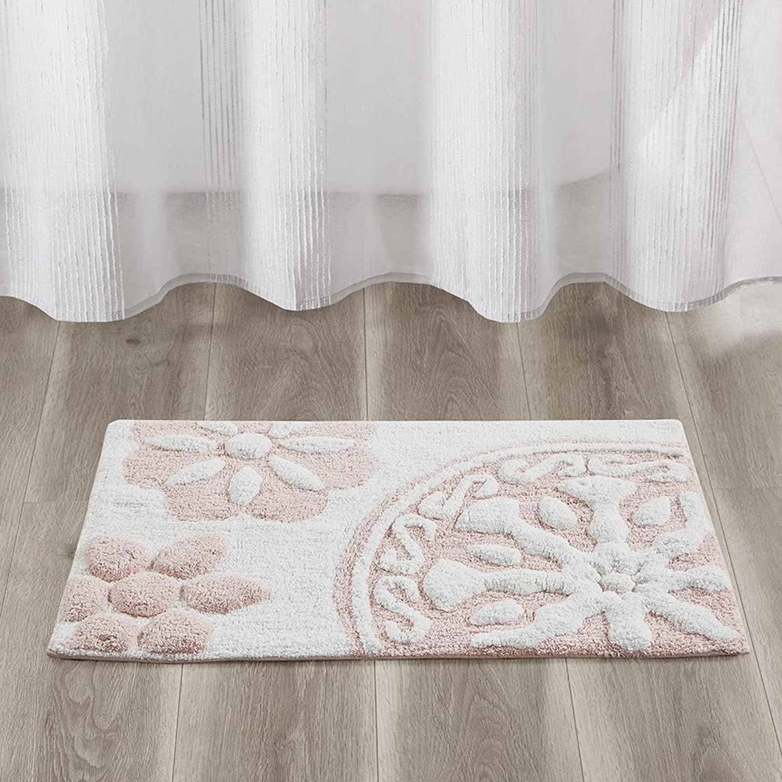 Medallion Floral Pattern Bath Mat 100% Cotton Tufted Bathroom Rugs Luxurious Plush Absorbent, Quick Dry