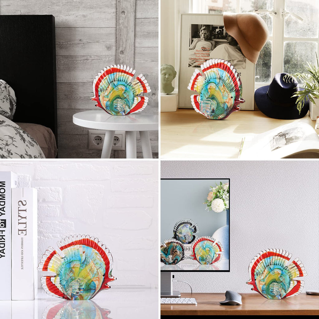 Hand Blown Glass Conch - Coastal Home Decor Conch Corners, Glass Art Conch Sculptures, Office Decor Blown Glass Art, Living Room Table Centerpieces, Bathroom Shelf Tops And Cabinet Decor