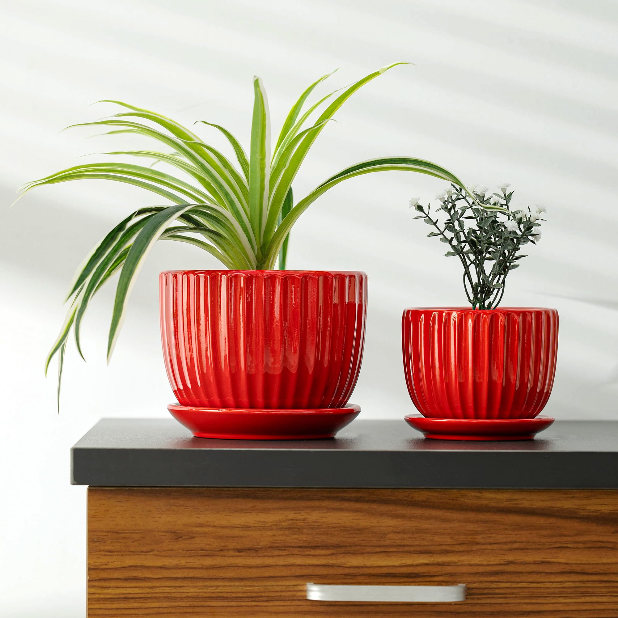 Ceramic Flower Pots, 4"+5"+6" Inch Small Glazed Succulent Planters with Drainage Hole, Modern Indoor Decorative Plant Pots Set of 3,Garden Pots with Saucer