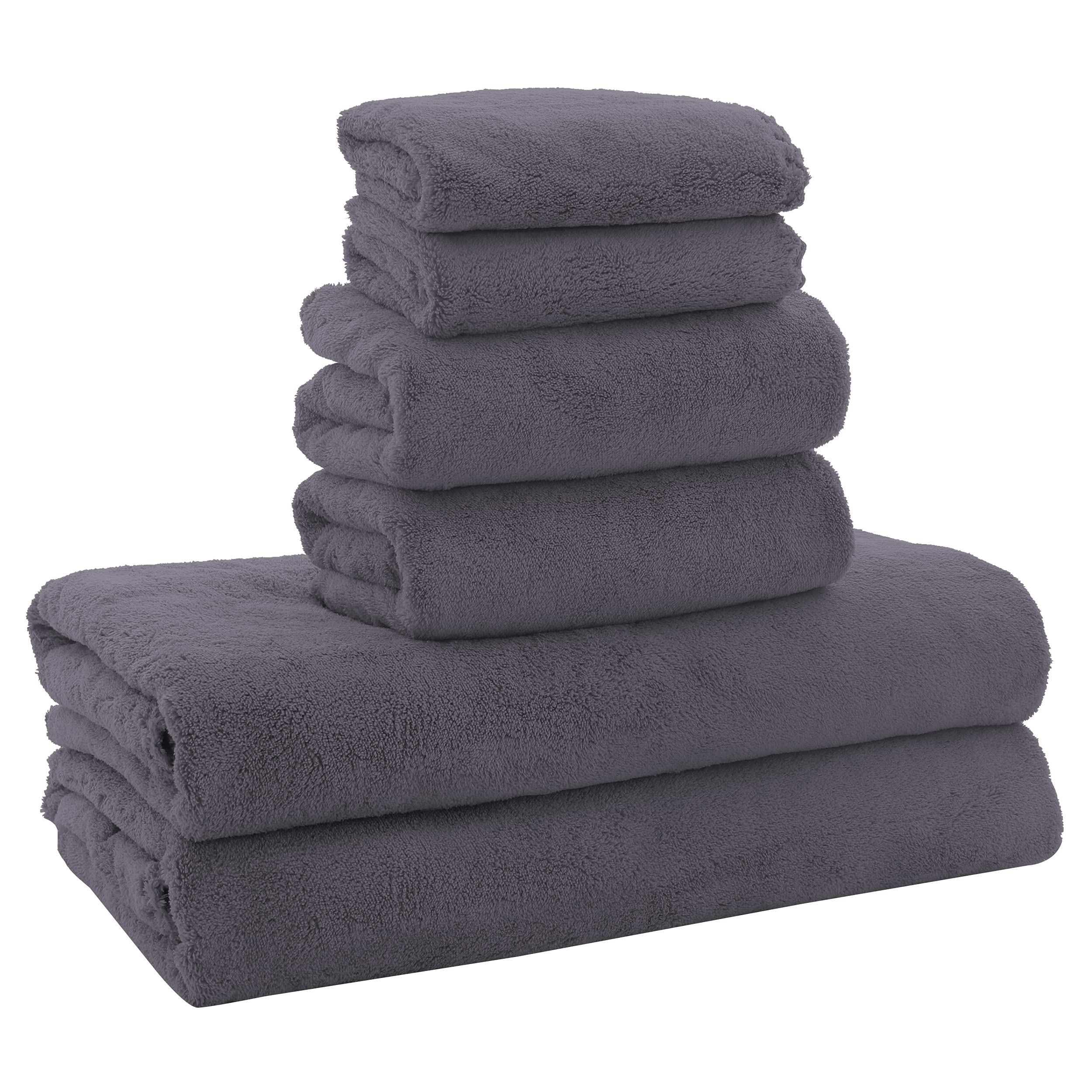 Ultra Soft Towel Set - Quick Drying - 2 Bath Towels 2 Hand Towels 2 Washcloths - Microfiber Coral Velvet Highly Absorbent Towel (6 Pcs)