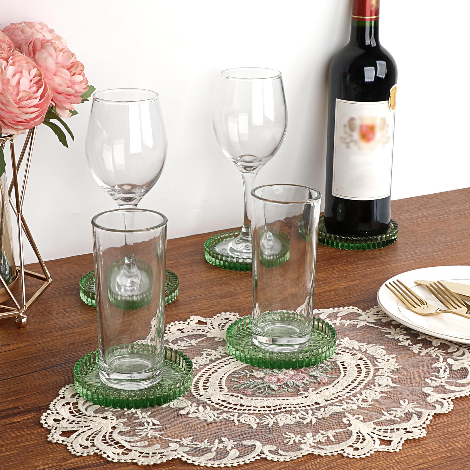 Modern Clear Coaster Set of 8- Glass Coasters for Drinks Crystal Coasters Round Cup Coasters