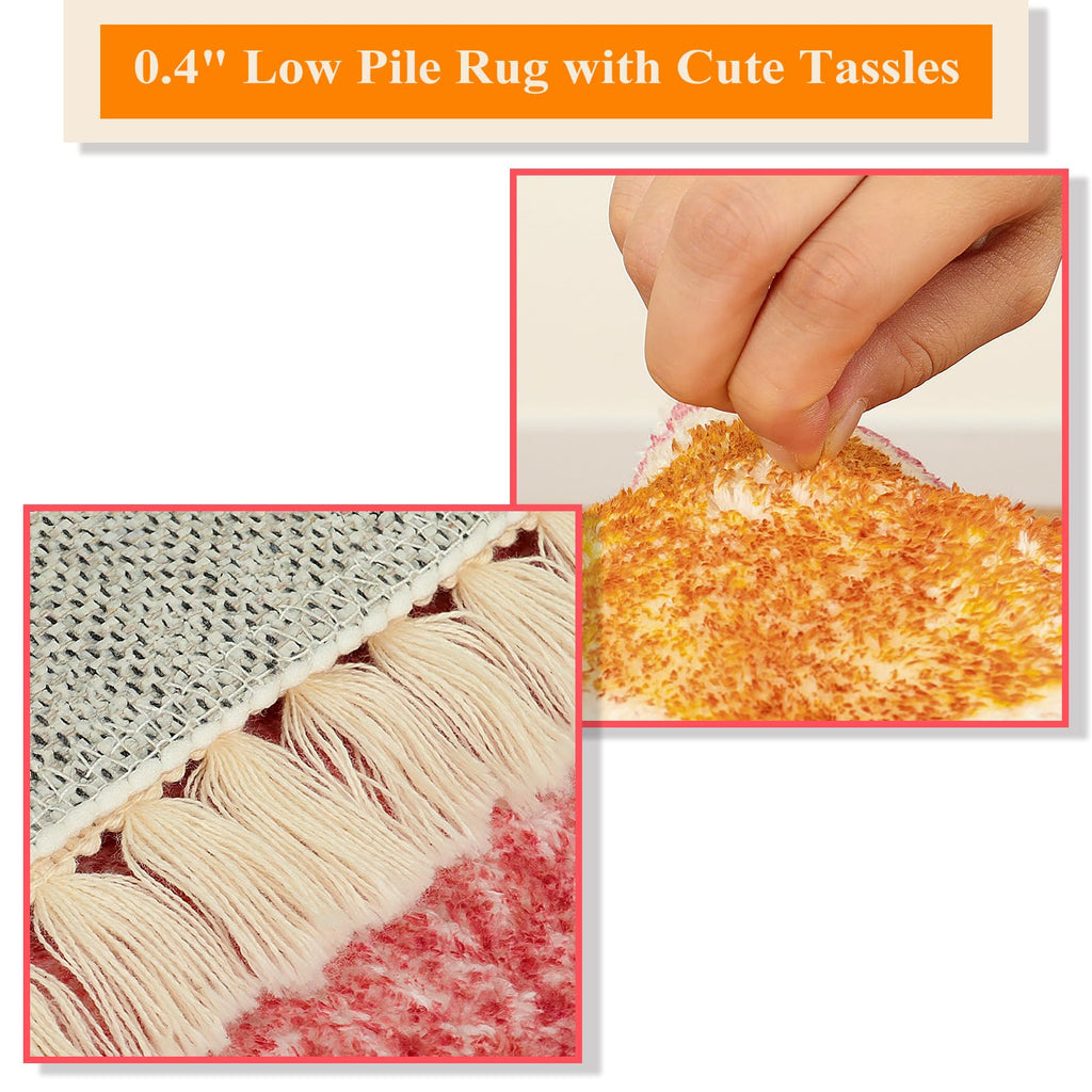 Orange Rainbow Boho Runner Rugs with Fringes, Sun Washable Hallway Runner Rug, Soft Non-Slip Area Rug