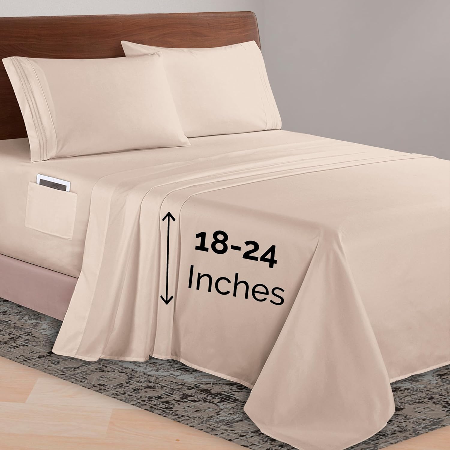 Elegant Comfort Luxurious 1500 Premium Hotel Quality Microfiber Three Line Embroidered Softest 4-Piece Bed Sheet Set, Wrinkle and Fade Resistant