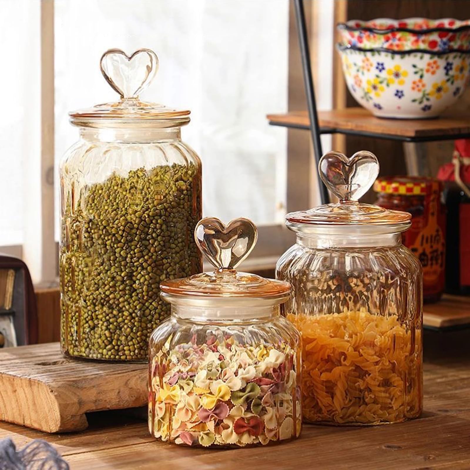 Glass Food Storage Containers with Lids - 23oz Transparent Glass Canister Set with Airtight Lids