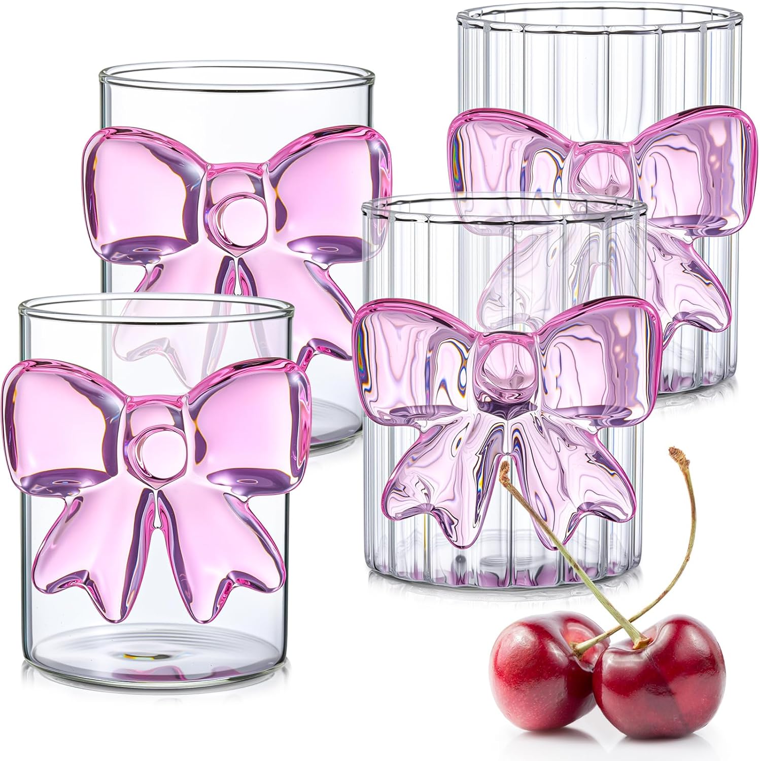 Cute Bow Glass Cups 12 oz 4 Pack