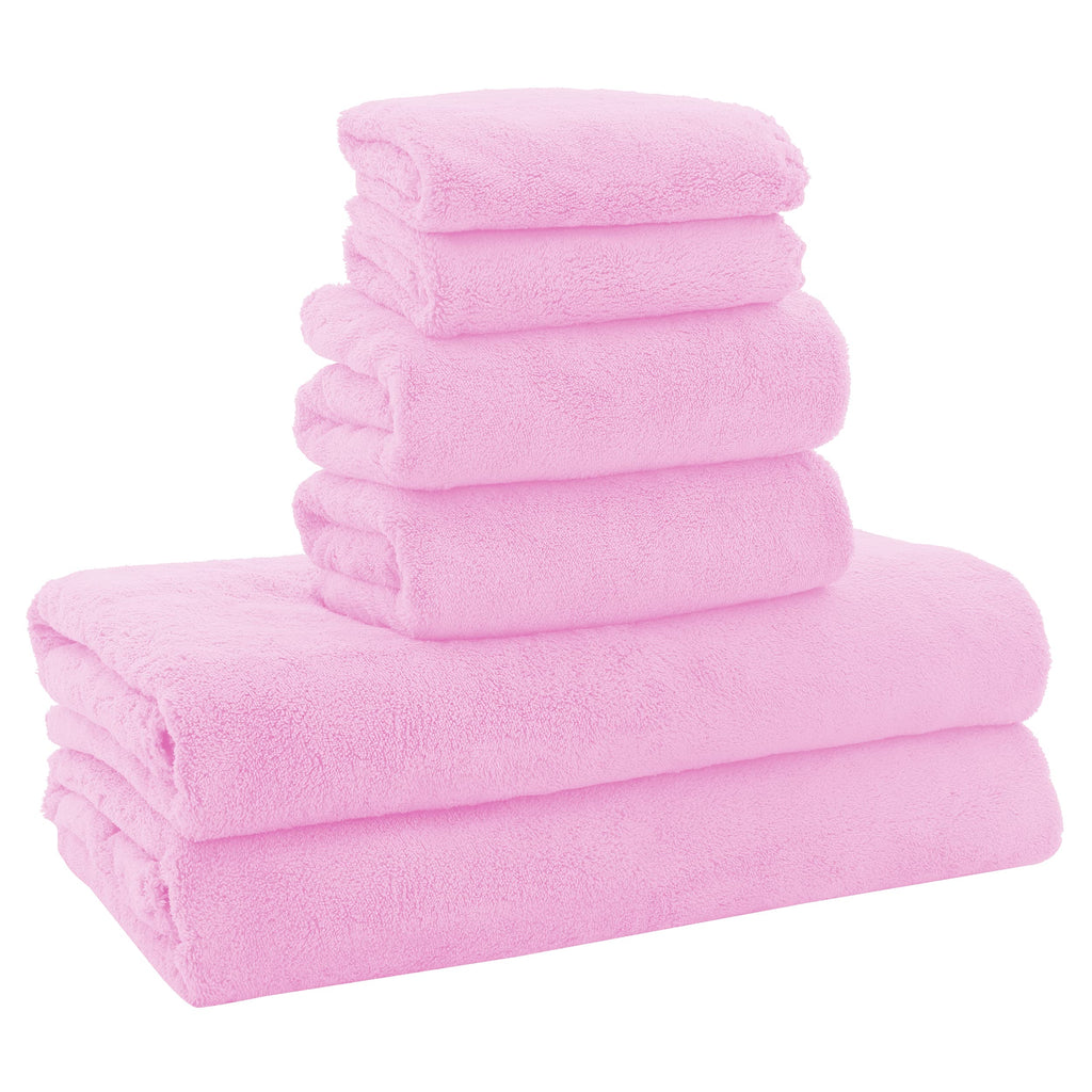 Ultra Soft Towel Set - Quick Drying - 2 Bath Towels 2 Hand Towels 2 Washcloths - Microfiber Coral Velvet Highly Absorbent Towel (6 Pcs)