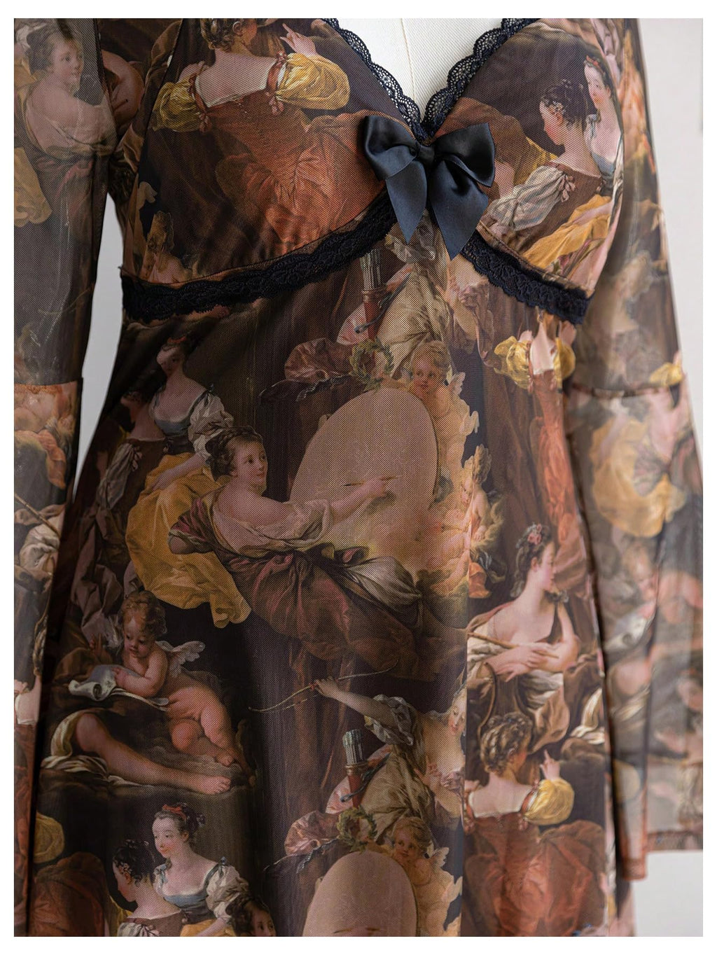 Women's Plus Size Lace Leopard Print Bell Sleeve Bow Front Dress Mini