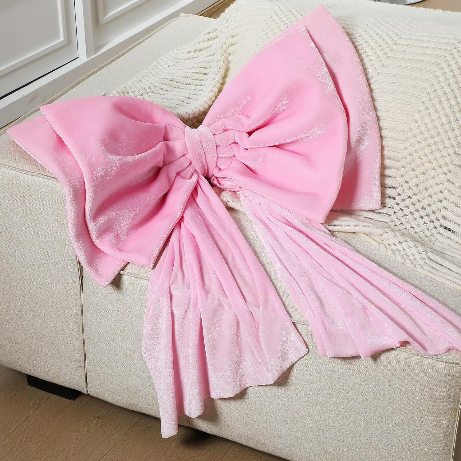 Large Pink Bow Decoration Soft Velvet 35x31 Inch Big Coquette Bow for Party Room Wall Decor, Giant Velvet Tie Hanging Birthday Party Gift Wedding Sofa Bedroom Living Room