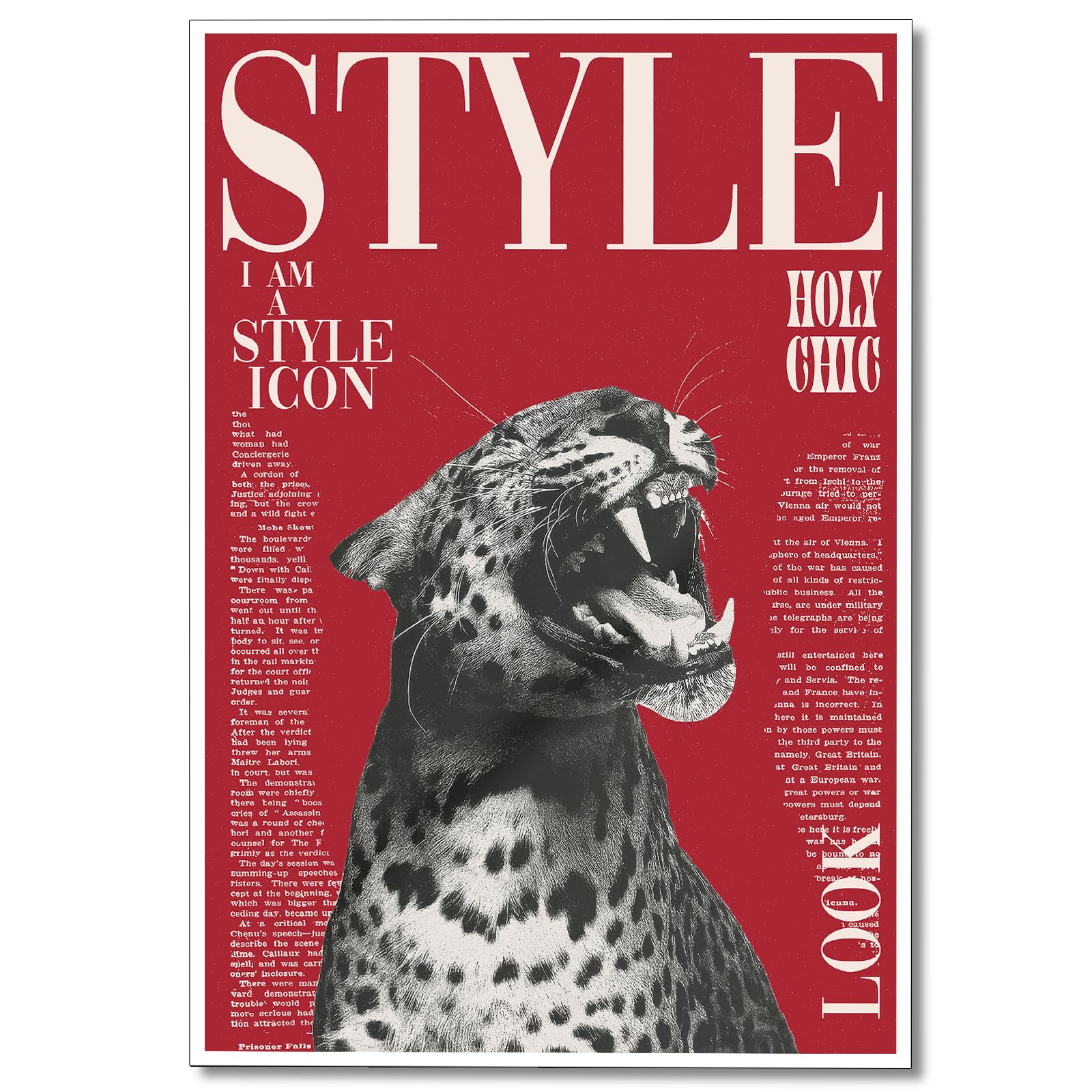 Trendy Cheetah Canvas Wall Art Vintage Leopard Magazine Poster Jungle Wild Animal Portrait Print Funky Red Room Aesthetic