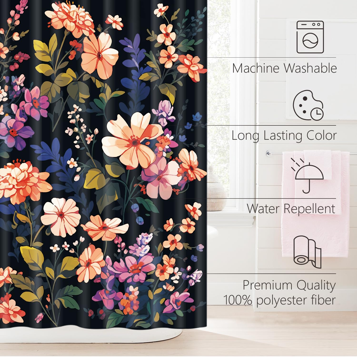 Cute Shower Curtain for Bathroom Modern Aesthetic Funky Decorative, Pretty Chic Cloth Set with Hooks, 72x72 Inch