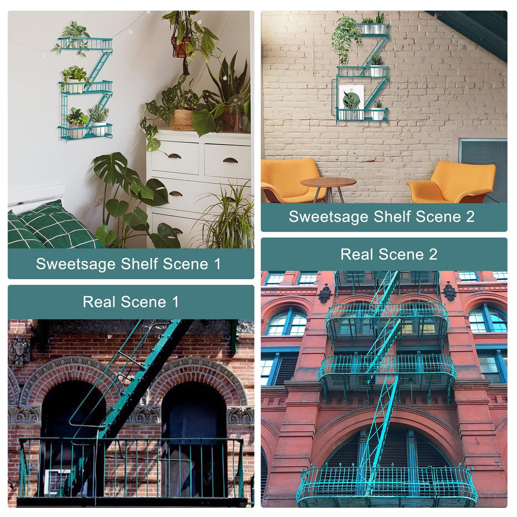 Fire Escape Shelf - Wall Decor Floating Shelves, Cute Metal Ladder Shelving for Bedroom, Home Decor Display (3-Tier)