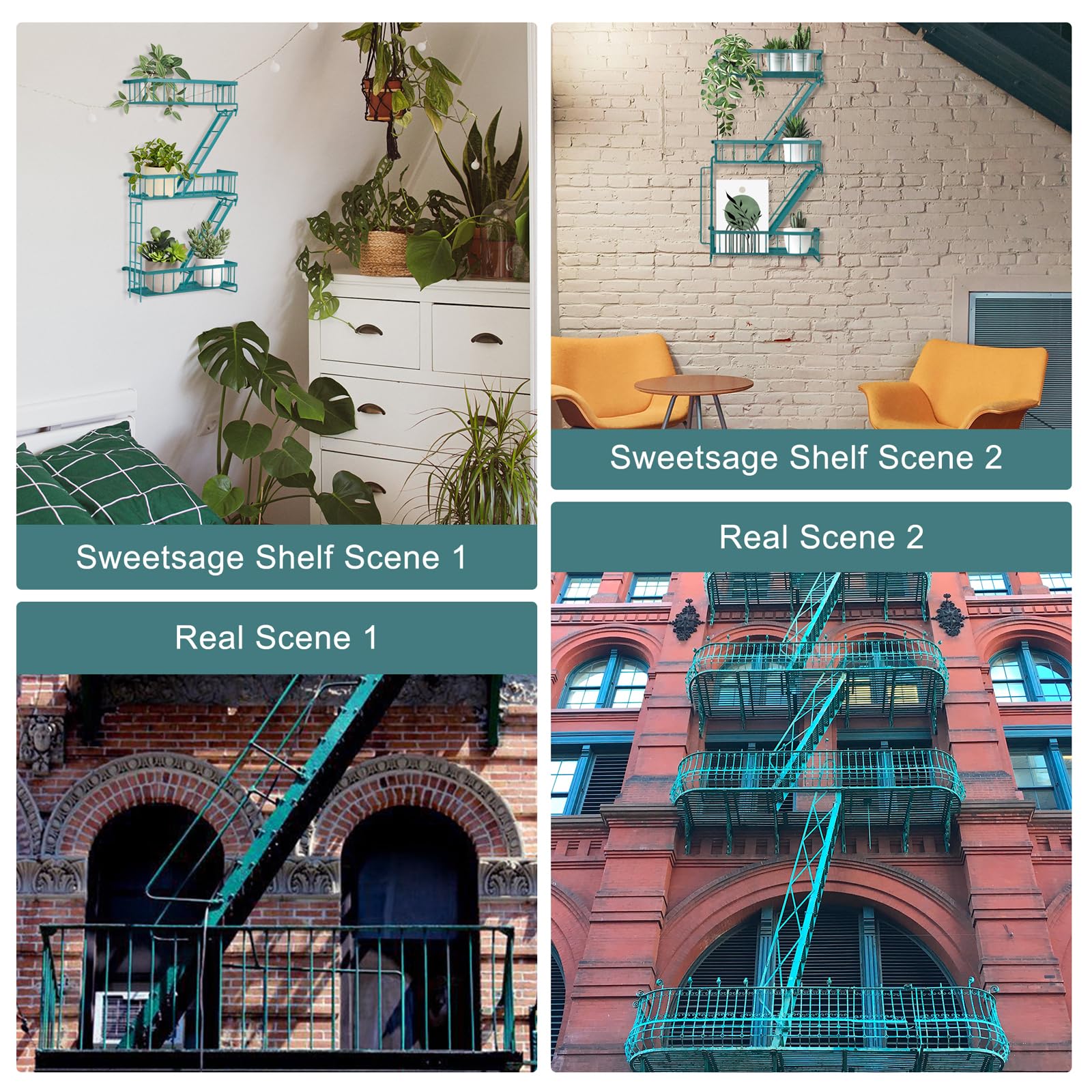 Fire Escape Shelf - Wall Decor Floating Shelves, Cute Metal Ladder Shelving for Bedroom, Home Decor Display (3-Tier)