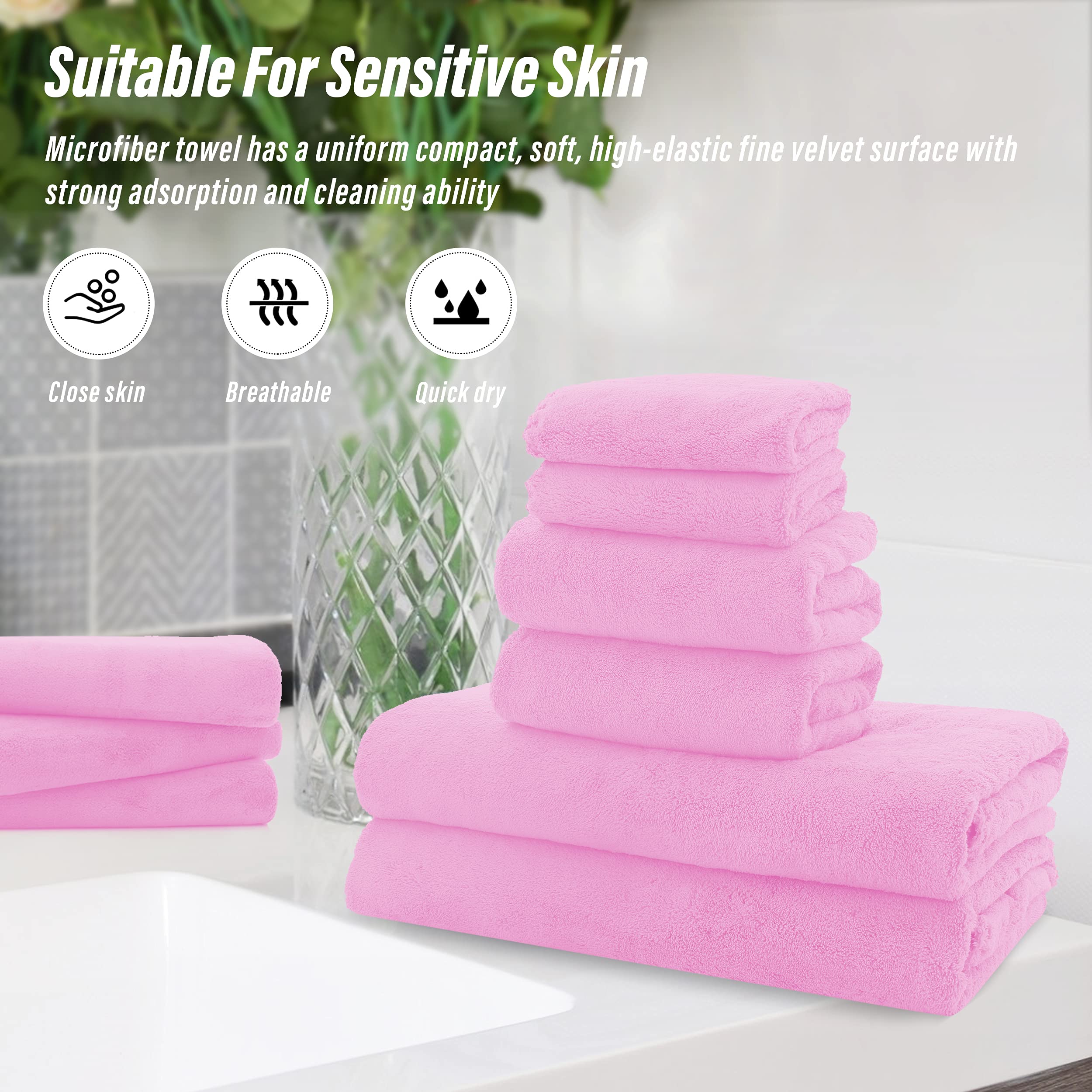 Ultra Soft Towel Set - Quick Drying - 2 Bath Towels 2 Hand Towels 2 Washcloths - Microfiber Coral Velvet Highly Absorbent Towel (6 Pcs)