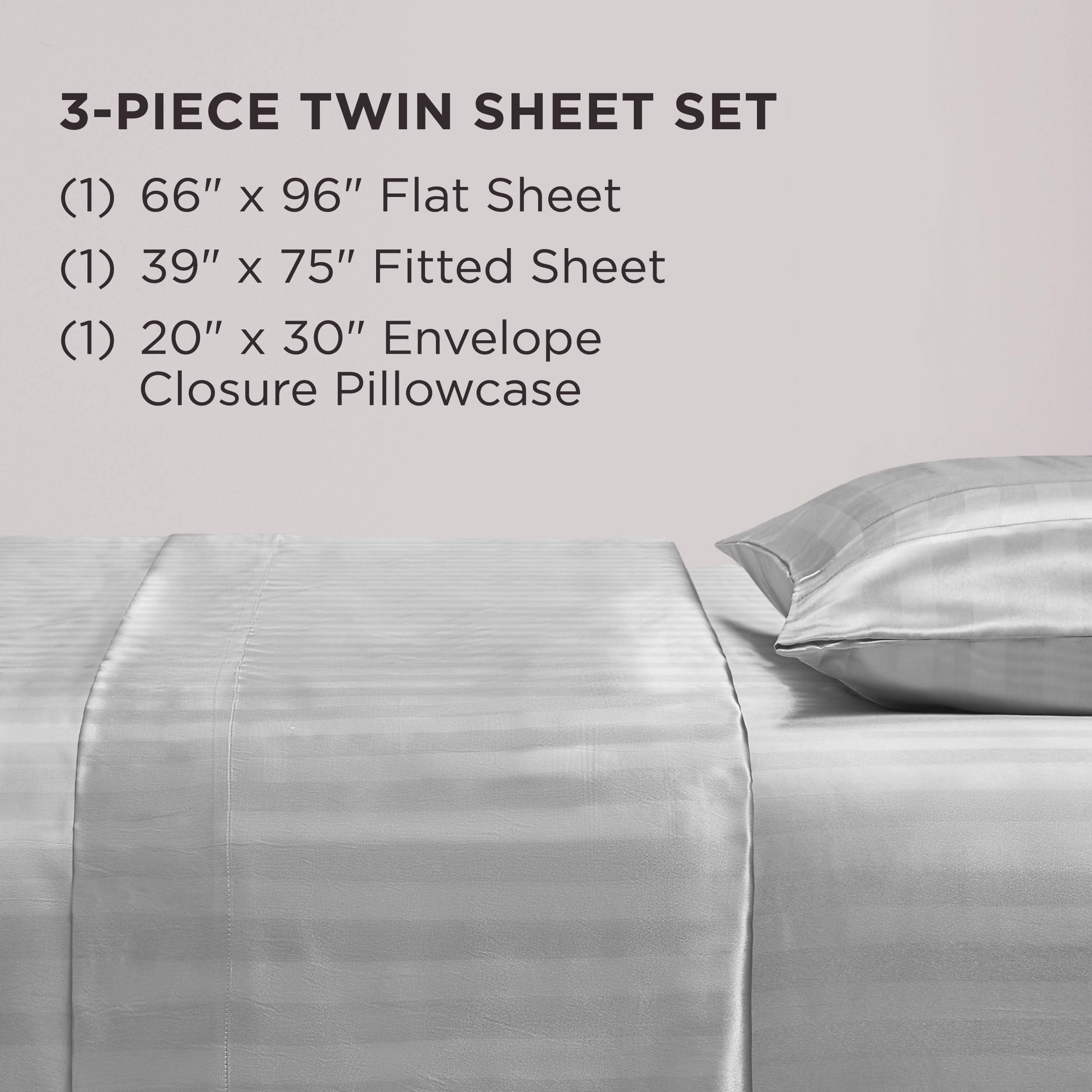 Juicy Couture Silky Satin Damask Sheet Set - Luxury Smooth Satin Striped Sheets