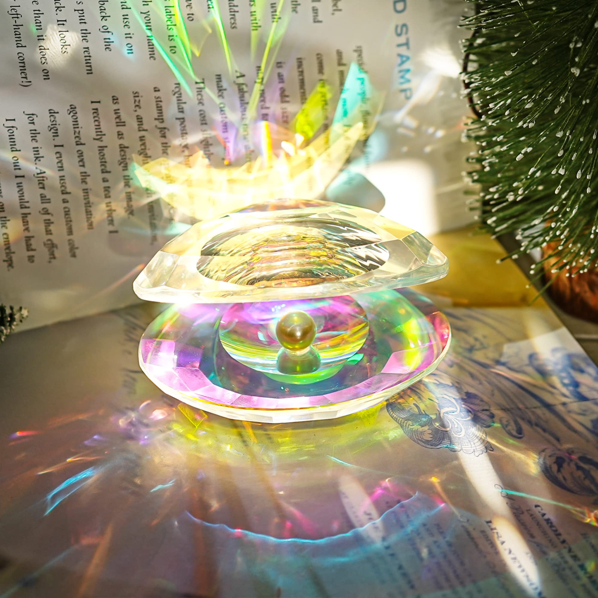 Colorful Crystal Seashell Figurine Collectible,Glass Shell Figurine with Pearl for Table Decor