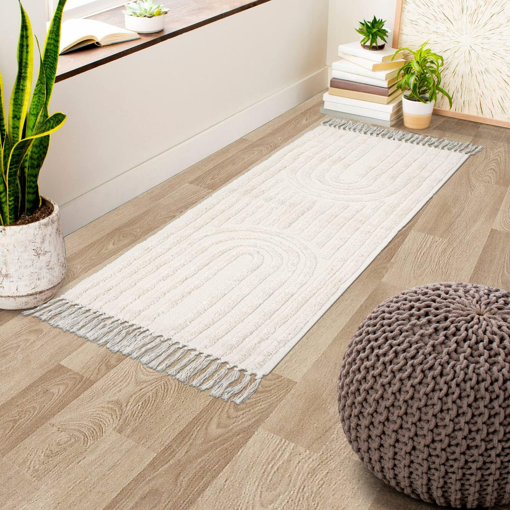 Washable Kitchen Runner Rug - Hand-Woven Bathroom Runner Rug with Tassels, Terracotta Entryway Runner Rug, Tufted Rainbow Bedroom Rug Runner, Hallway Rug for Laundry/Living Room