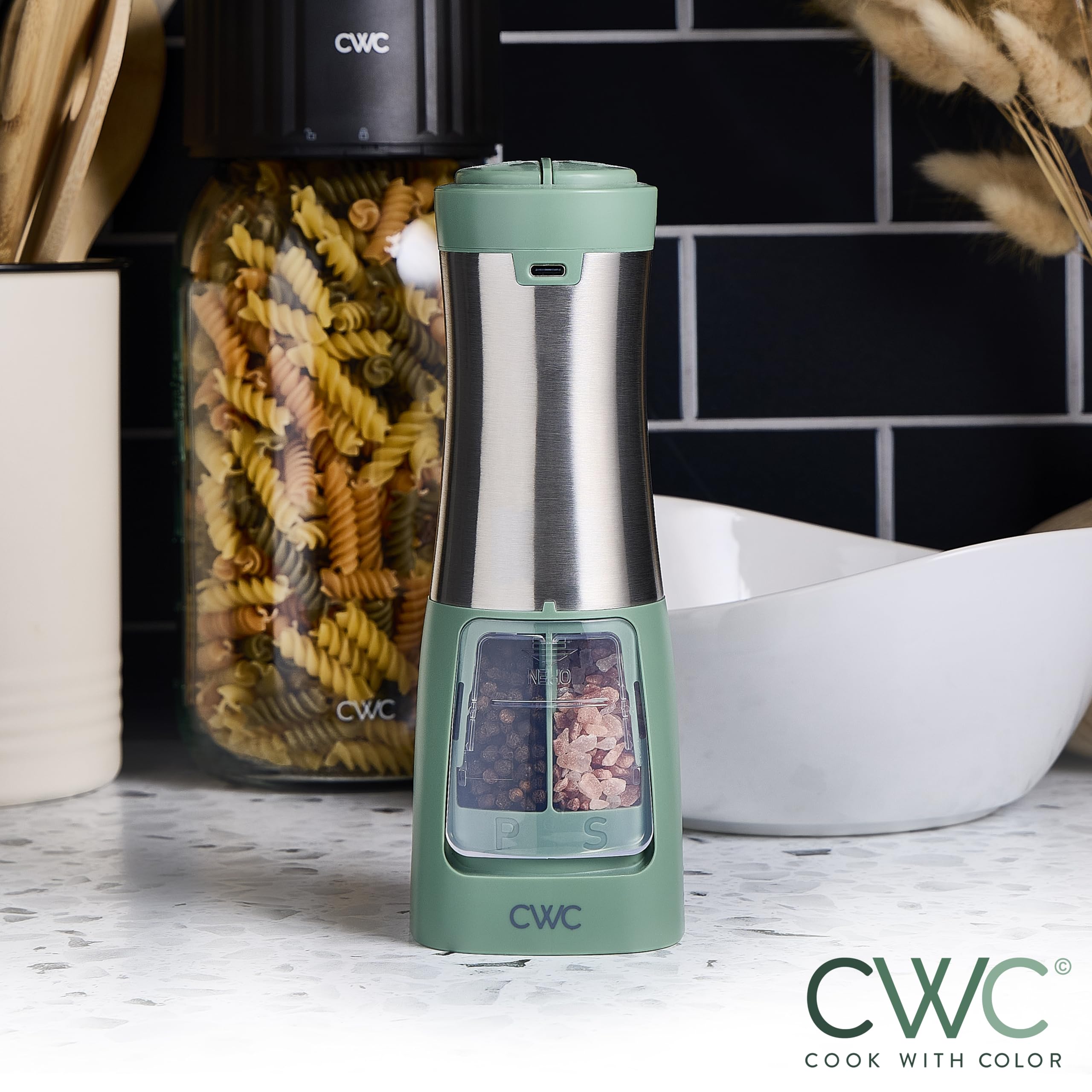 Rechargeable Salt & Pepper Shaker - 2-in-1 Grinders for Salt and Pepper