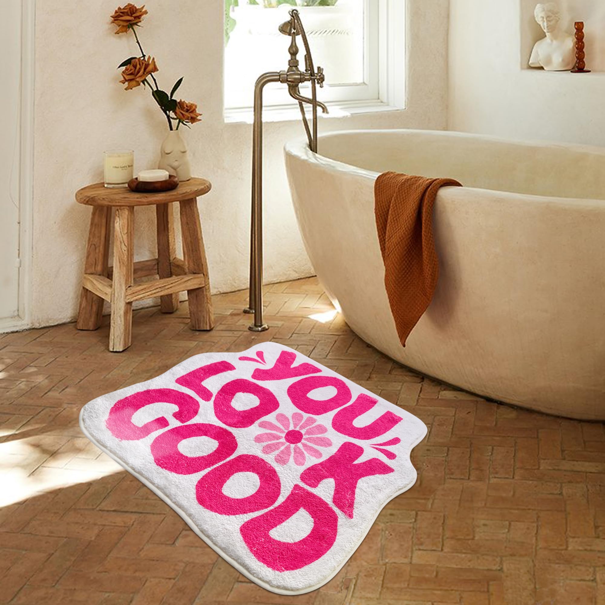 You Look Good Bath Mat Flower Bathroom Rug, Soft Absorbent Water Non Slip Rug, Superior Washable Microfiber (21"x25")