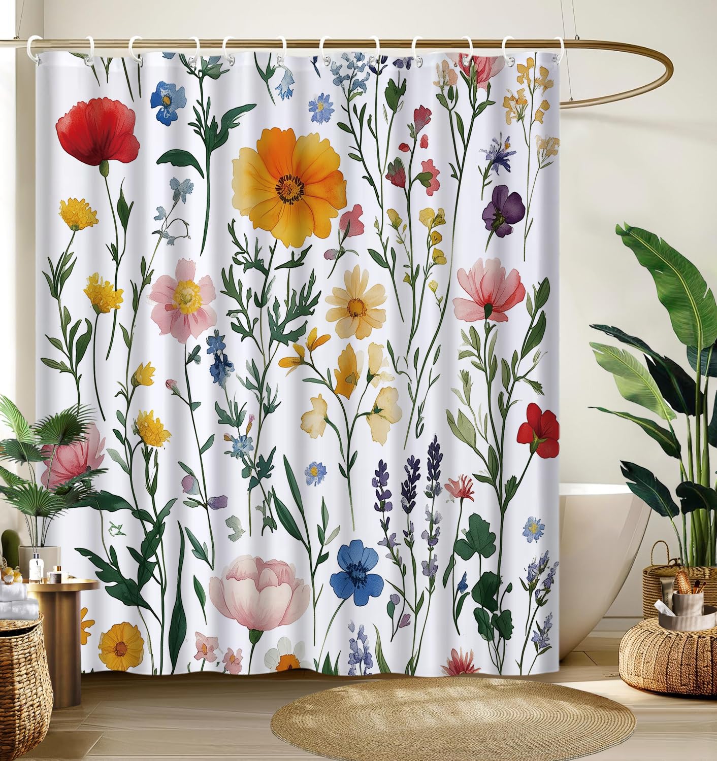 Cute Shower Curtain for Bathroom Modern Aesthetic Funky Decorative, Pretty Chic Cloth Set with Hooks, 72x72 Inch