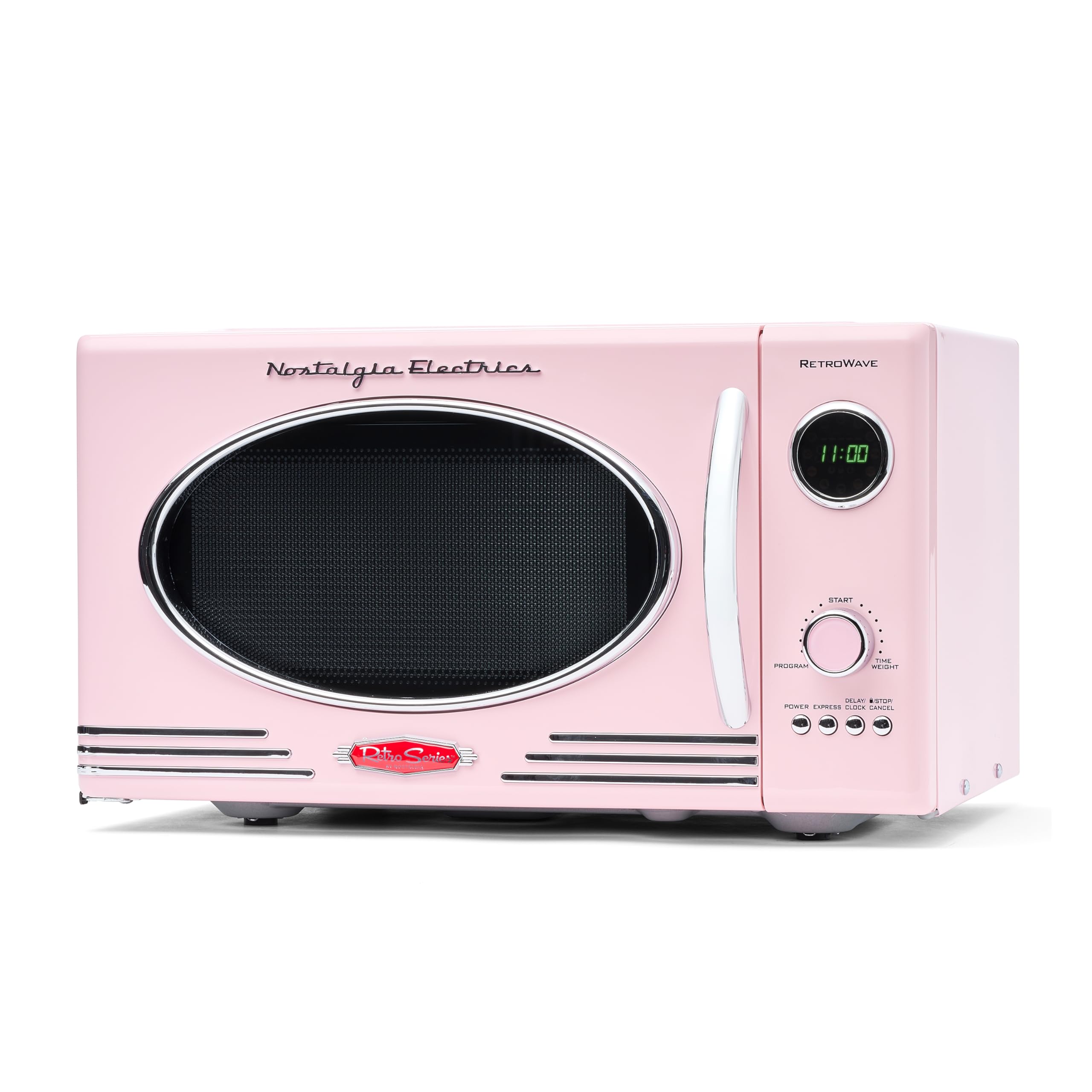 Nostalgia Retro Compact Countertop Microwave Oven 0.7 Cu. Ft. -700-Watts with LED Digital Display-Child Lock-Easy Clean Interior-Pink