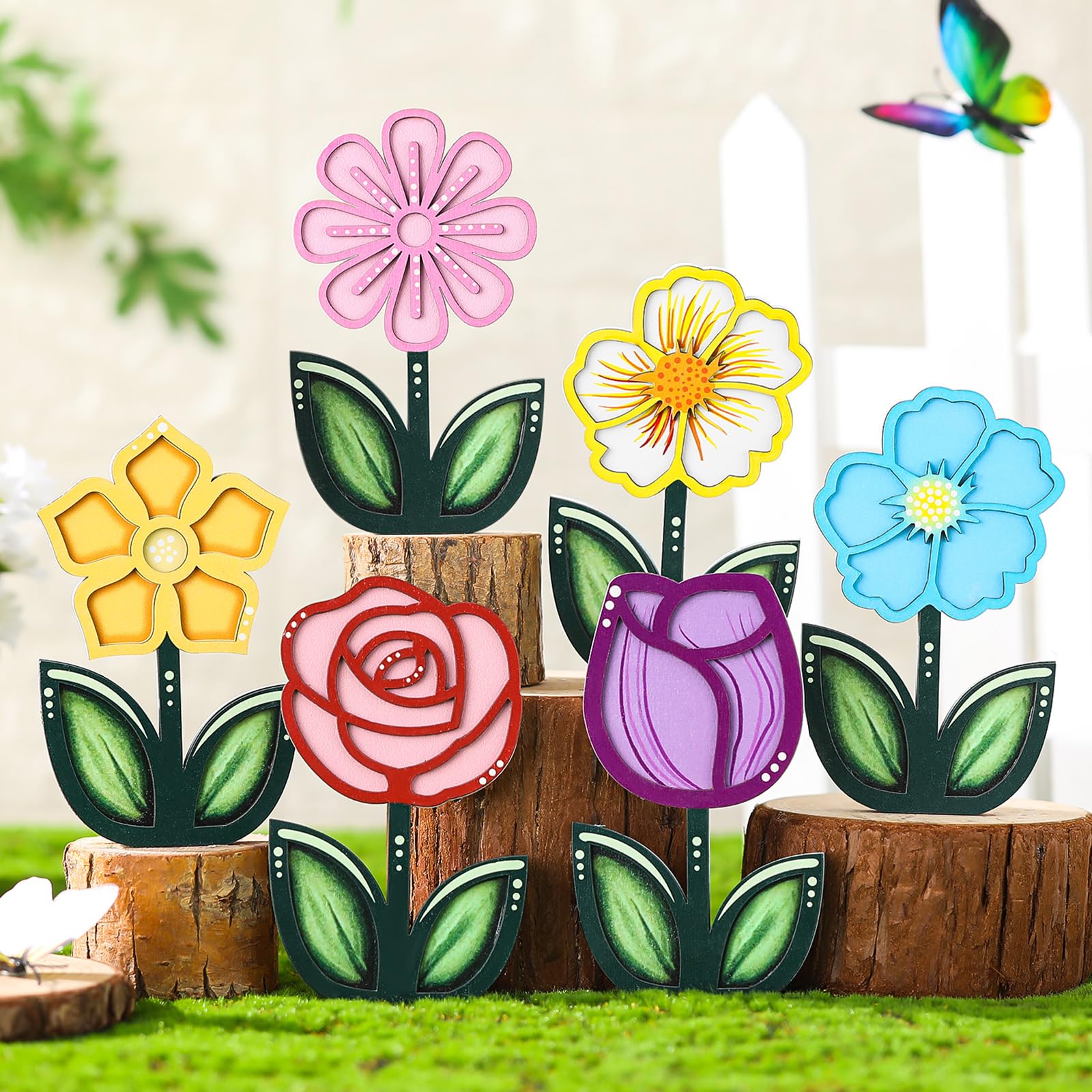 Spring Decor Flower Butterfly Table Decorations Spring Tiered Tray Decor