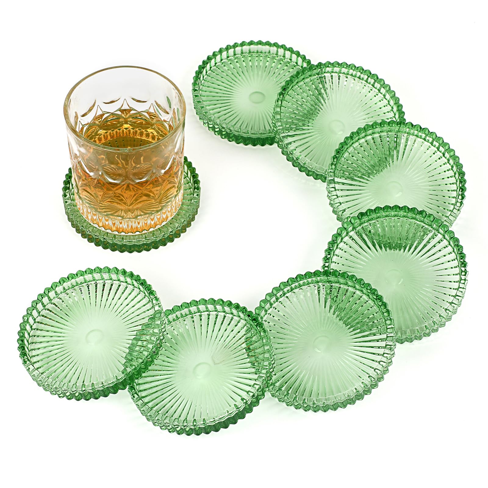 Modern Clear Coaster Set of 8- Glass Coasters for Drinks Crystal Coasters Round Cup Coasters